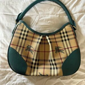 Burberry Haymarket Checkered Hobo Bag with Green Accents AUTH Y2K